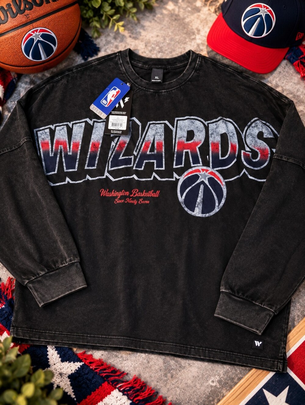 Washington Wizards Men’s Oversized Graphic Long Sleeve Shirt Black XL NWT NBA